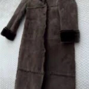 VTG Leather Full length suede fur lined penny lane button up coat coco, blocking